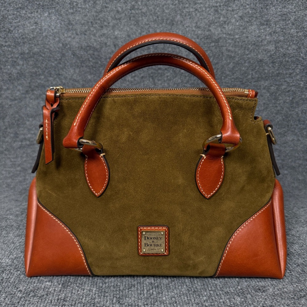 Dooney & Bourke Suede Satchel Bag Olive Florentine Leather Trim Detachable Strap